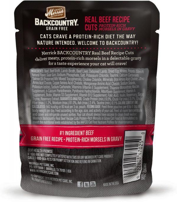 Merrick Backcountry Grain Free Real Beef Cuts Recipe Cat Food Pouch Hot on Sale