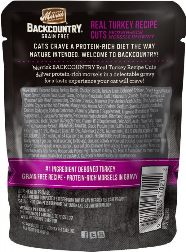 Merrick Backcountry Grain Free Real Turkey Cuts Recipe Cat Food Pouch Fashion